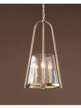 New Kichler Nerine Brass Hanging Pendant Light hammered glass champagne bronze